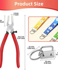 DIY Key Fob Hardware Set With Glass Running Pliers, keychain components in four colors, size specifications displayed.