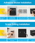 Step-by-step guide for installing Self Adhesive Toilet Paper Holder Waterproof Stainless Steel Matte Black Bathroom Accessory Cat And Dog Proof Easy Install Rustproof SUS 304 Construction For Any Bathroom using adhesive and screws.
