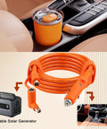 Heavy Duty 10 Foot 14Awg Car Charging Cable For Jackery Explorer Portable Power Stations showing orange cable in vehicle cup holder.