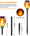 Huge Solar Torch Light With Flickering Flame That Looks Lit Upgraded Ultra Bright Outdoor Solar Lights unassembled with parts labeled.