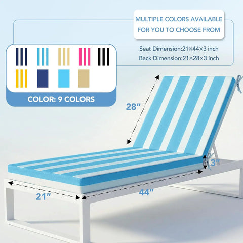 Waterproof Outdoor Lounge Chaise Cushions Two Pack 72 By 21 By 3 Inches With Fade Resistant Removable Covers For Poolside Patio Lawn Deck Blue White Pair