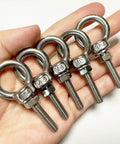 5 Piece 304 Stainless Steel Eye Bolts Set With Nuts And Flat Washers, M6 Shoulder Eyebolts held in hand, corrosion resistant.