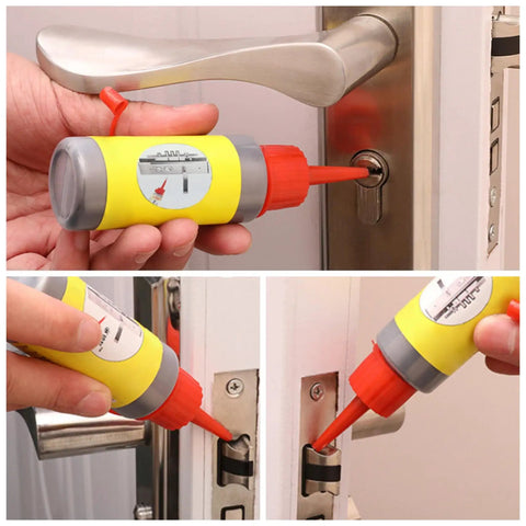 Applying Three Pack Graphite Powder Lubricant 60ml Long Lasting No Dust Formula on door locks for smooth operation.