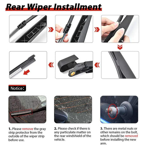 Rear wiper installation guide for Tough As Nails All Season Rear Wiper Blade And Arm Kit for Ford Explorer 2011 to 2023.