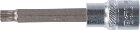 XZN Spline Bit Socket M9, 100 mm Length, One Half Inch Drive, Chrome Vanadium Steel, Knurled Grip, side view, heavy duty