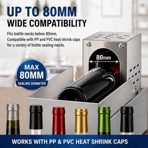 STDZQCWY 600w Digital Heat Shrink Machine For Wine And Olive Oil Bottles Stainless Steel Body High Speed Processing Smart Temperature Control Tool with max 80mm sealing diameter for bottle caps.