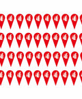 Fire Extinguisher Location Marker Labels Half Inch By One Inch Red Self Adhesive Stickers, 40 pieces arranged in rows.