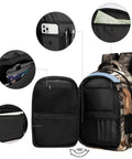 Open view of Desert Amber Eyed Wolf Print Backpack showing organized compartments and smooth zippers for everyday use.