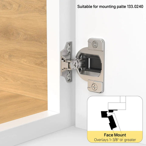 2 Pack Easy Swap Replacement Cups for 110 Degree Compact 33 Screw On Hinges installed on cabinet door
