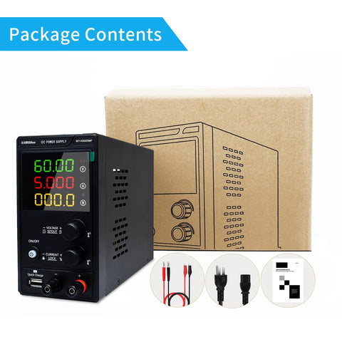 High Precision Variable Power Supply 60V 5A 300W Bench Regulated Unit With 4 Digit LED Display and packaging contents