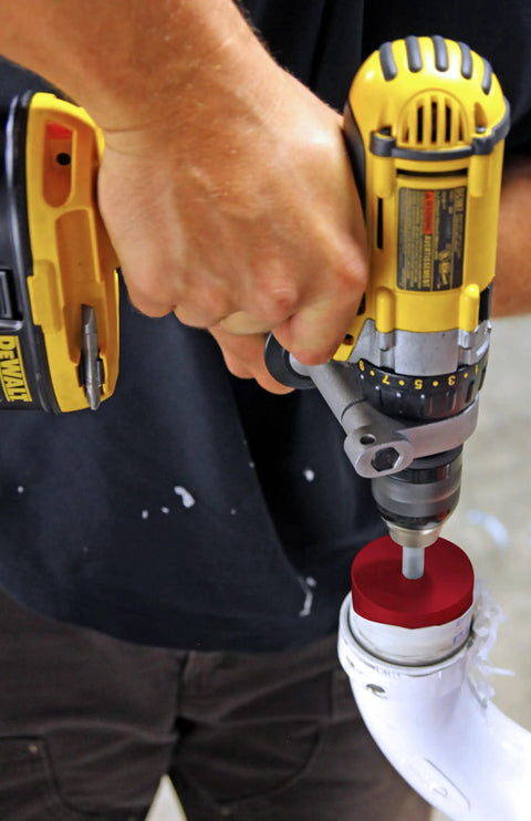 Clean Ream Extreme PVC Pipe Reaming Bit With Three Eighths Inch Hex Shaft in drill reaming a PVC fitting