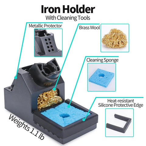 Iron holder with cleaning sponge, brass wool, and silicone edge for Beefy 300W Soldering Station For Stained Glass Adjustable Temperature.