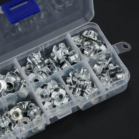 80 Piece M3 M4 M5 M6 M8 Zinc Plated Four Claw Tee Nuts For Speaker Cabinets And Furniture Hardware Set in storage box