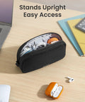 Electronics Organizer Travel Case Water Resistant Cable Organizer with essentials in a compact pouch on desk