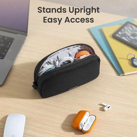 Electronics Organizer Travel Case Water Resistant Cable Organizer with essentials in a compact pouch on desk