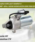 Electric Starter Motor For Honda GX340 GX390 And Predator 420cc OEM 60340 60349, 12T CW Starter, close-up view.