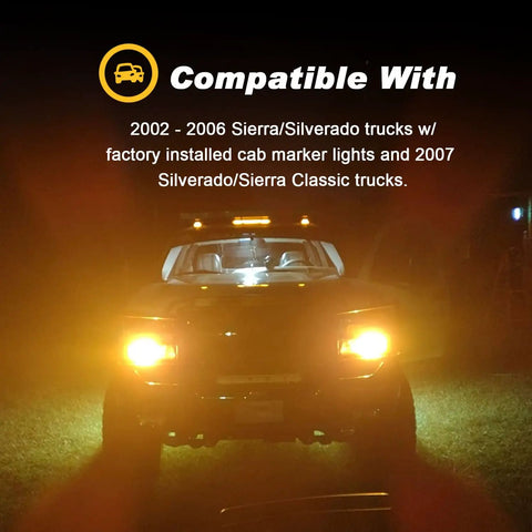 Three Piece Smoked Amber Cab Roof Marker Lights Kit With 30 LED For 2002 To 2007 Chevy Silverado And GMC Sierra Trucks