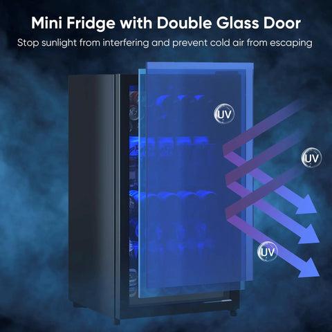 Beverage Fridge With Glass Door, 130 Can Mini Fridge And Wine And Beer Cooler, Adjustable Shelves, UV-blocking glass