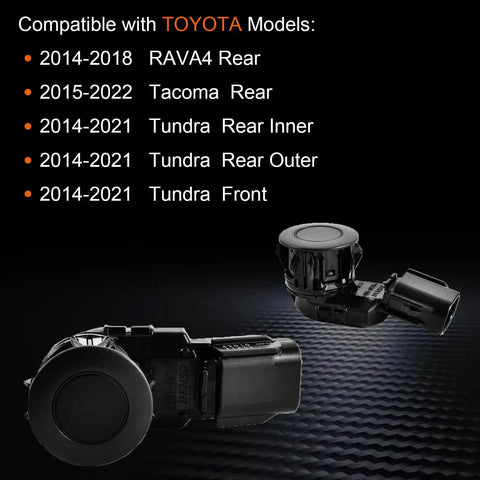 4 Piece Toyota Rear Parking Sensor Kit For RAV4 2014 2018 Tacoma 2015 2022 Tundra 2014 2021 Plug And Play OEM Replacement 89341 0C010 89341 0C020 Ultrasonic Obstacle Detection With Real Time Audible Alerts, black sensors