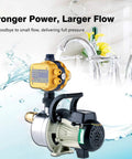 Three Quarters Horsepower Water Pressure Booster Pump with Smart Controller and water flow background