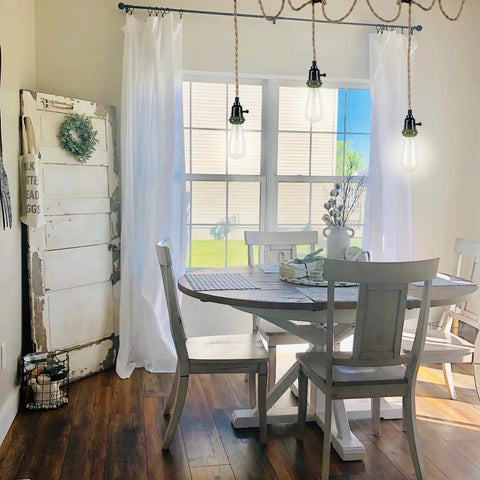 Dining room with Triple Pendant Light Cord Kit With Independent Switch Hemp Rope Vintage Hanging Fixture for E26 bulbs
