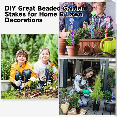 Kids and adults using 12-Inch 304 Stainless Thread Rod Set With 24 Eight-32 Rods and 24 Hex Nuts for garden decor projects.
