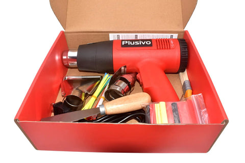 Beast 2000W Heat Gun With Dual Speed Airflow And Adjustable Temperature in red box with nozzles and accessories