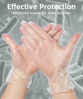 Top Shelf Disposable Clear Vinyl Exam Gloves Medical Grade Xl 100 Count Pack Latex Free Powder Free Heavy Duty Safety Gear with hands wearing gloves.