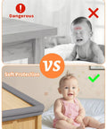 Gotta Keep The Kiddos Safe With These Rock Solid Baby Proof Edge Protectors Featuring Super Thick Air Cushion Rubber Foam Padding Soft High Density Corner Guards Easy Peel And Stick Furniture Armor Sets, showing before and after safety transformation.