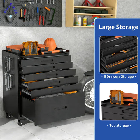 Heavy Duty Rolling Tool Chest With Six Full Extension Drawers And Whisper Quiet Tracks, Easy Glide Wheels Make Tackling Garage Grunt Work A Breeze, Rust Resistant Steel Organizer Built Tough For Real Jobs, six drawers