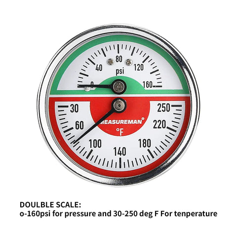 Tridicator Thermo Manometer Pressure Gauge For Gas And Noncorrosive Liquids Two And A Half Inch Dial 0 To 160 Psi And 30 To 250 F