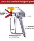 Top Tier Airless Paint Spray Gun Kit With Solid Steel Build, Two Reversible 517 Tips, Heavy Duty Guard, And Spare Filters for precise application.