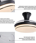 Retractable 40 Inch Black Ceiling Fan With Light And Remote, Low Profile Flush Mount close-up showing lampshade and fan blade materials