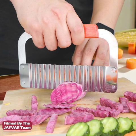 JAYVAR extra-large crinkle cutter wave potato slicer with stainless steel blade and orange handle