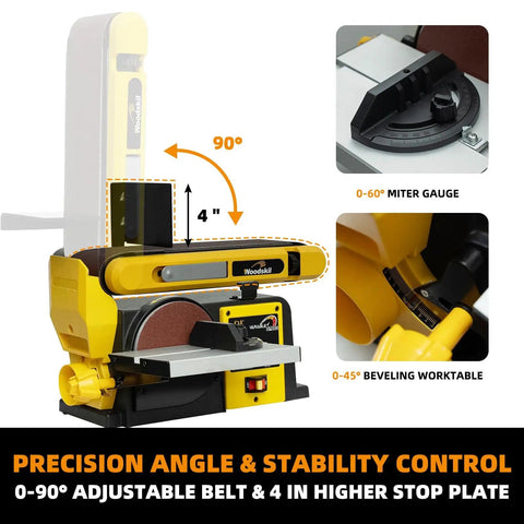 Variable Speed Belt And Disc Sander For Woodworking, 4 X 36 Inch Belt And 6 Inch Disc, featuring adjustable miter gauge and work table