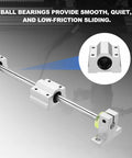 8mm By 350mm Linear Motion Rod Shaft Guide Kit with 2 SC8UU ball bearings and 2 SK8 aluminum rail supports shown in use