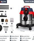 Wet And Dry Vacuum 5 Gallon Stainless Steel Shop Vacuum With Blower Five Point Five Peak HP Copper Motor for versatile use