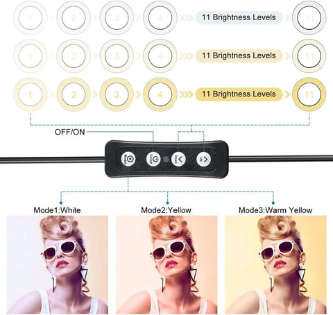 Brightness levels and modes for 6 Inch Ring Light With Tripod Stand For Desk Use Perfect For YouTube Vids, Makeup Tutorials And Selfies