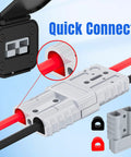 Battery Quick Disconnect Connector Kit With 8 AWG Wire Harness For Anderson Style Connectors, Easy Install Cable Plug For Car Winch, Trailer And Forklift, 600V Max, 50 Amp Capacity, white and black connector close-up