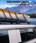 Heavy Duty Bungee Cords With Hooks Set securing kayak on vehicle roof, showcasing use for cargo and outdoor gear.