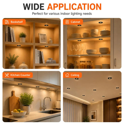 YGS-Tech 4 Pack Mini Recessed LED Lighting, 2W 100LM LED Downlights used in bookshelf, cabinet, kitchen counter, and ceiling.