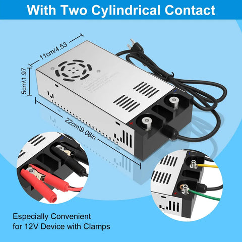 Easy To Use Universal 110V To 12V AC DC Converter Power Supply With Alligator Clips And Direct Wire Connections, 600W 50A
