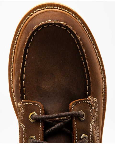 Top view of 8 Inch Moc Toe Work Boot With Goodyear Welt Construction Brown Leather Electrical Hazard Protection Men's 8.5 DM US