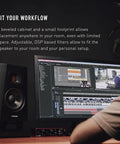 T5V Studio Monitor for Recording, Mixing and Mastering beside computer screen in music production setup