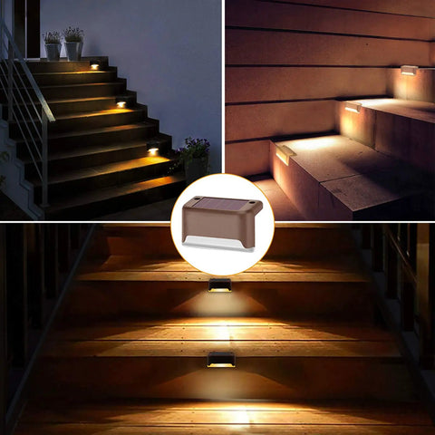 Solar Deck Lights Outdoor 16 Pack Lit Warm White LED Step Lights For Railing, Stairs, Fence, Waterproof Patio Decor