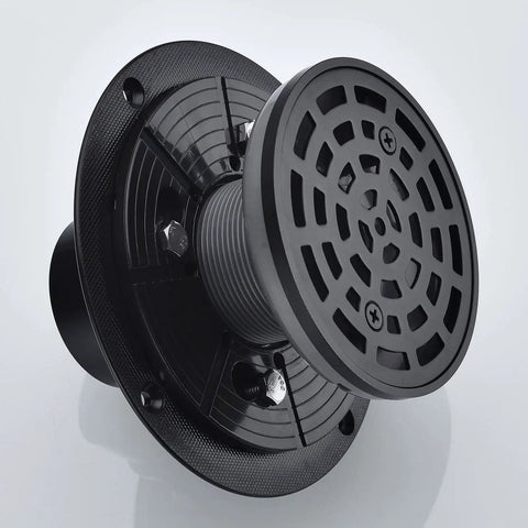 Round Shower Drain Kit Matte Black With Adjustable Base Flange 4 Inch Drain Cover With Threaded Adapter Removable Invisible Look