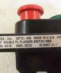 Built Like A Tank Heavy Duty Double Plunger Switch With Make Before Break Circuit, 1.38 Inch Plastic Mushroom Head Actuator visible from top angle.