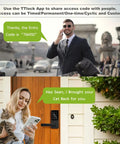 Keyless Entry Smart Door Lock With Keypad, Fingerprint Scanner, Auto Lock, And Smartphone Control, Black Finish For Airbnb Short Term Rentals, Rental Property Management, And Home Security shown in use