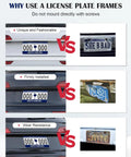 Comparison of different license plate installations showing benefits of Audi Beefy Rear License Plate Bracket.