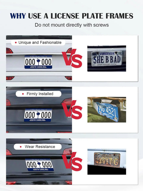 Comparison of different license plate installations showing benefits of Audi Beefy Rear License Plate Bracket.